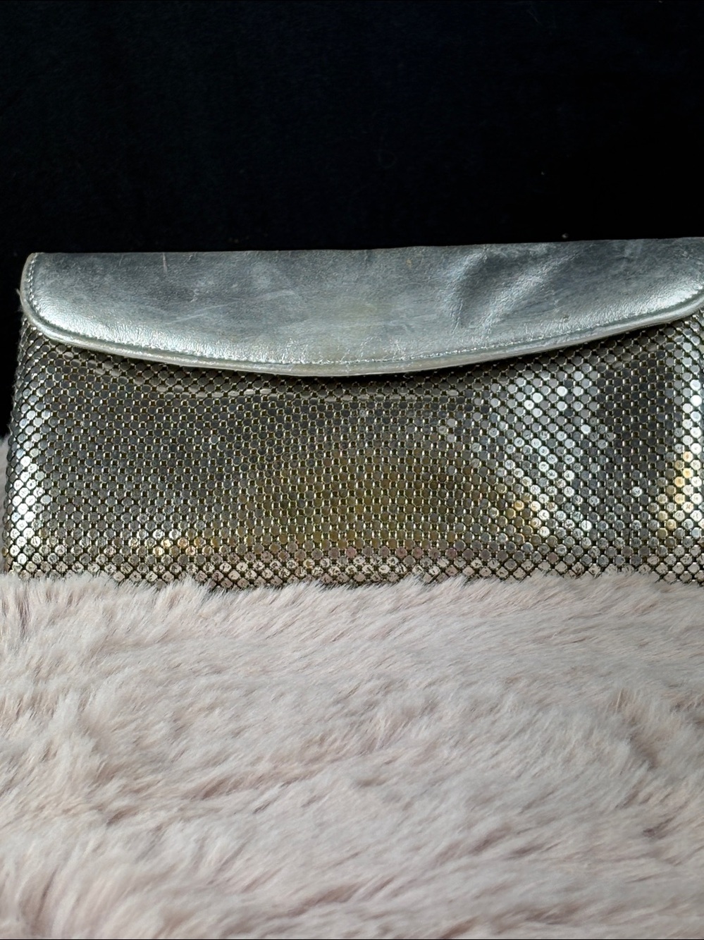 WHITING & DAVIS Vintage 1980s Silver Metal Mesh Envelope Clutch Evening Bag